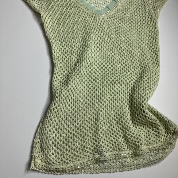 Rare Seafoam Mesh Net Top Mermaid Fairycore Whimsical Sheer Ruffle Y2K S Glitter - Picture 5 of 9